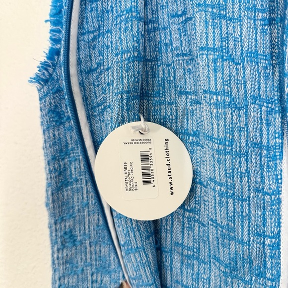 STAUD Crystal Tweed Boucle Fringe Sleeveless Mini Dress Pacific Blue Size 2 NEW - Picture 9 of 10